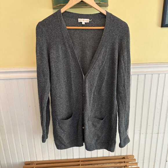 Tory Burch Gray Long Cardigan Sweater With Front Pockets & Button Closure L - Picture 1 of 8
